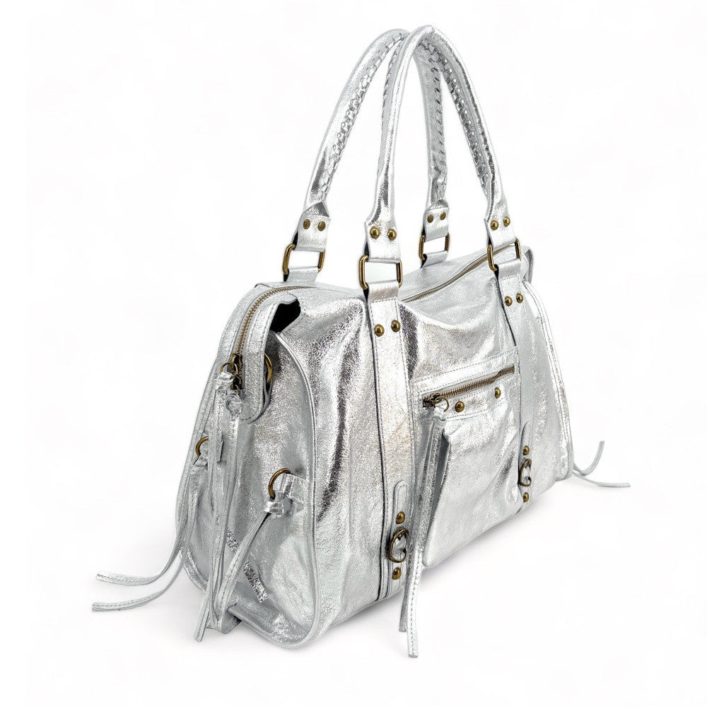 Sac à main et bandoulière en cuir métallisé SANDSTORM Argent clair Argent clair