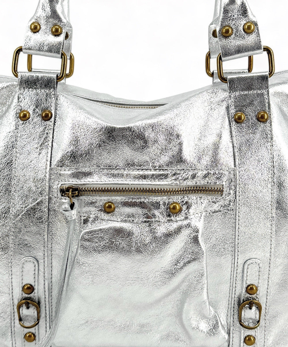 Sac à main et bandoulière en cuir métallisé SANDSTORM Argent clair Argent clair