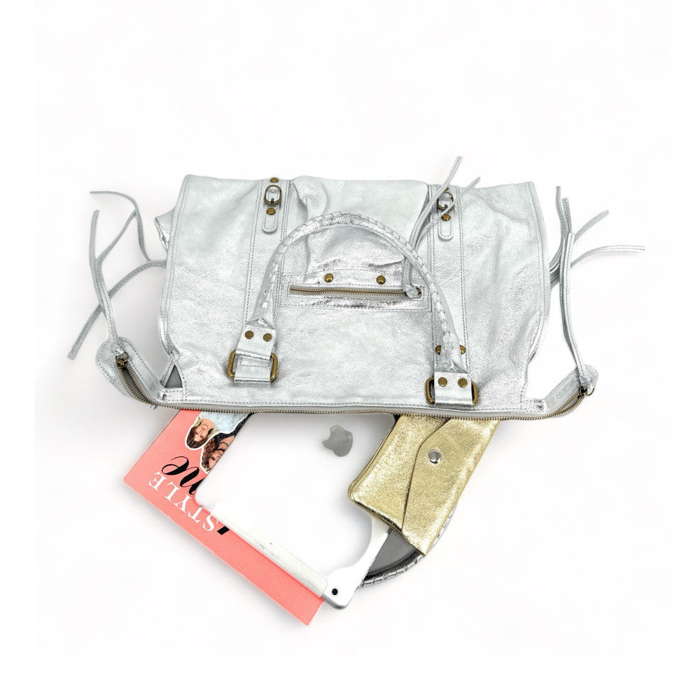 Sac à main et bandoulière en cuir métallisé SANDSTORM Argent clair Argent clair