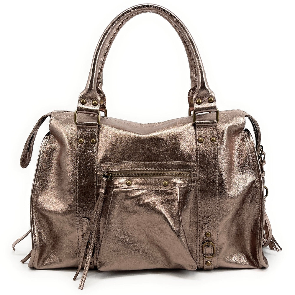 Sac à main en cuir brillant SANDSTORM Champagne Champagne irisé