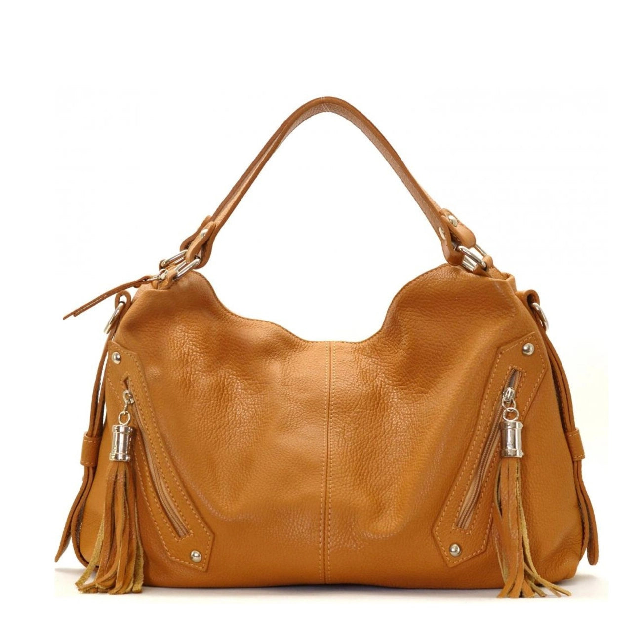 ARIZONA Cognac Grained Leather Handbag