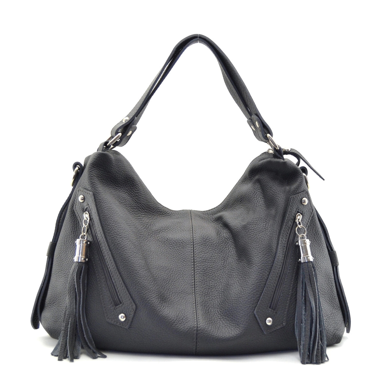 ARIZONA Dark Gray Grained Leather Handbag