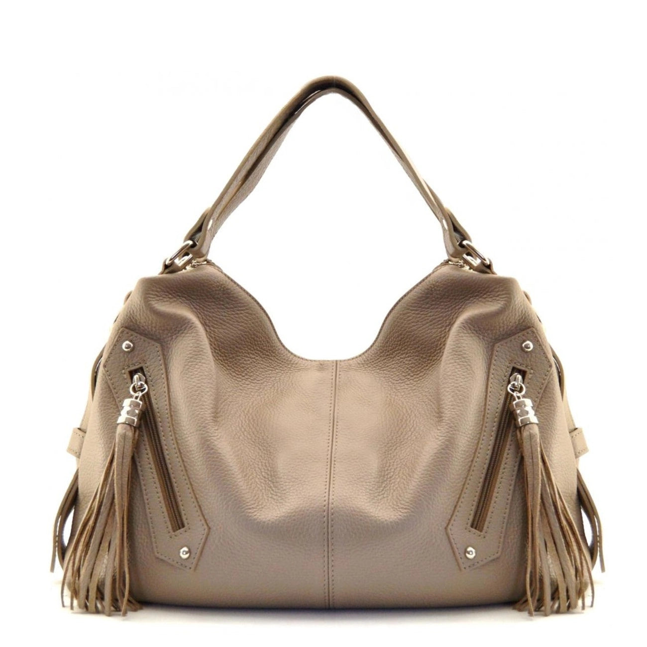 ARIZONA Light Taupe Grained Leather Handbag