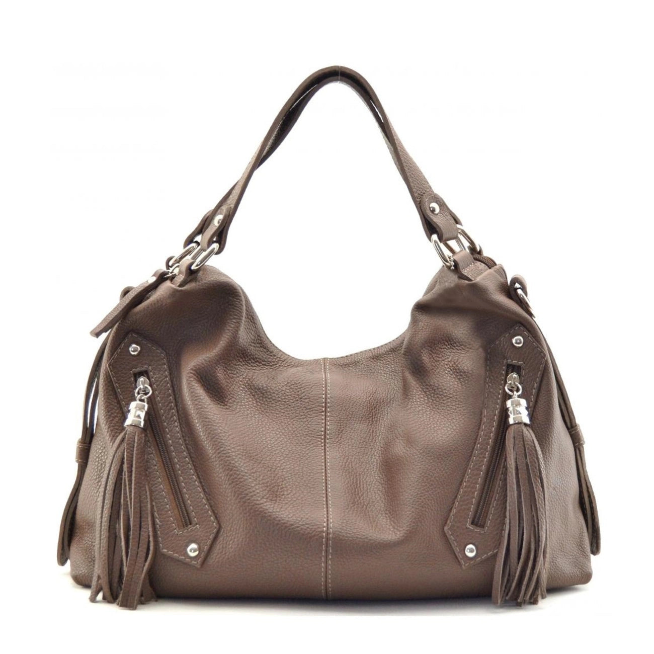 ARIZONA Dark Taupe Grained Leather Handbag