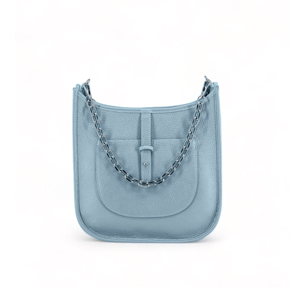 Sac à main hobo en cuir grainé CYBELE Bleu pastel