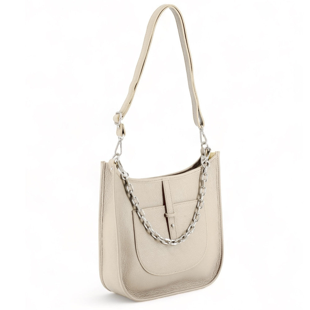 Sac à main hobo en cuir grainé CYBELE Beige crème