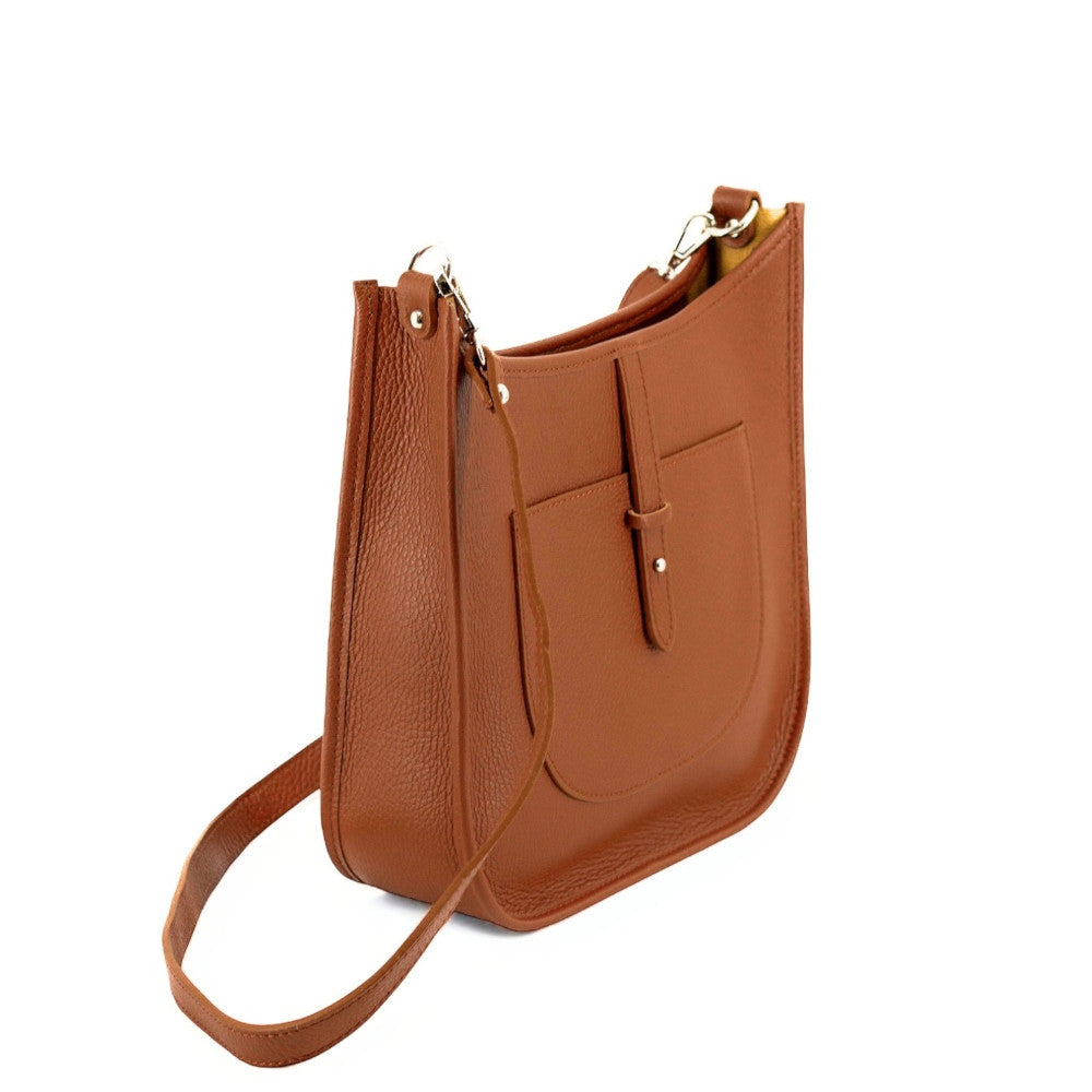 Sac à main hobo en cuir grainé CYBELE Camel foncé