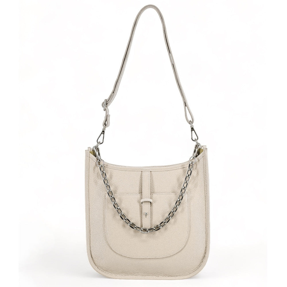 Sac à main hobo en cuir grainé CYBELE Beige crème