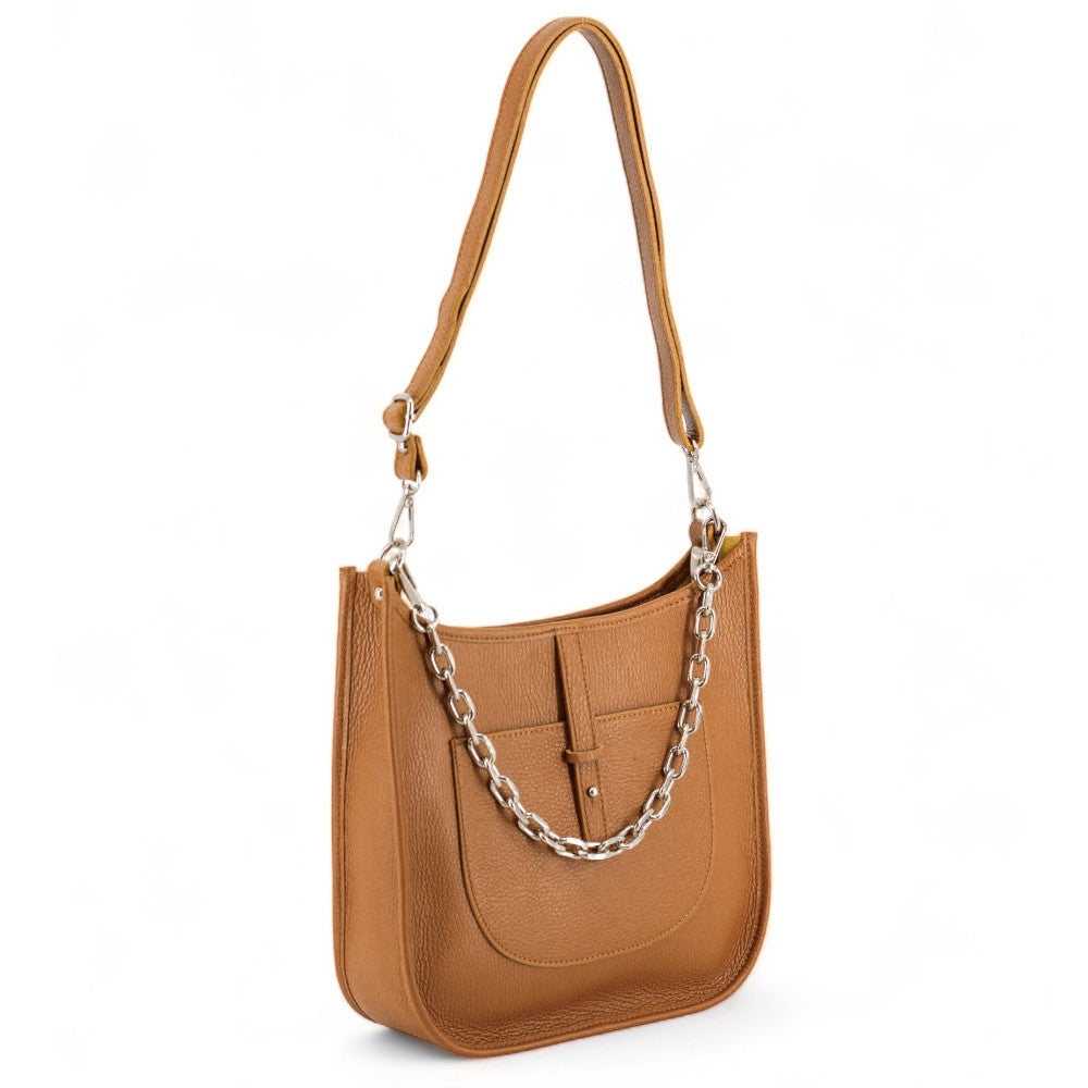 Sac à main hobo en cuir grainé CYBELE Camel clair
