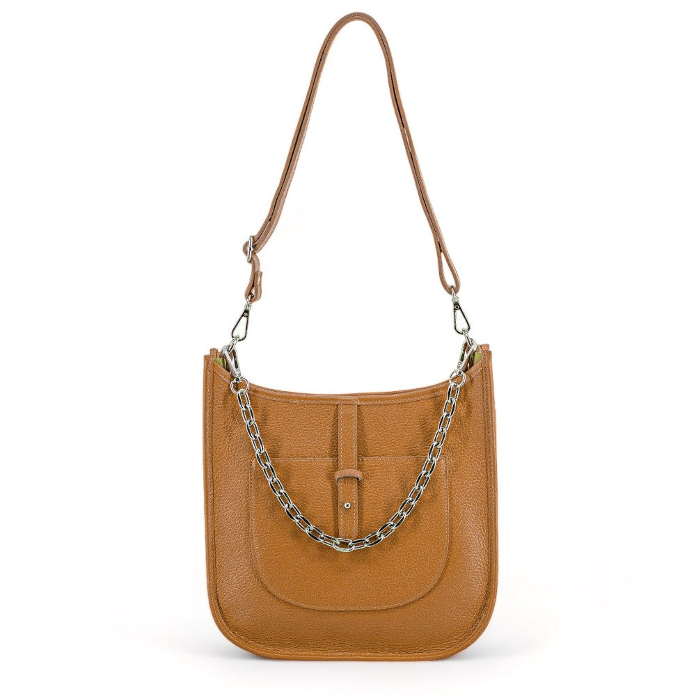Sac à main hobo en cuir grainé CYBELE Camel clair