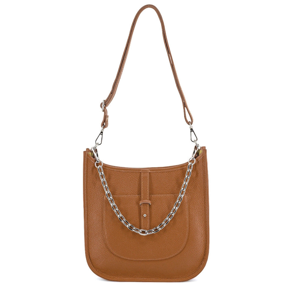 Sac à main hobo en cuir grainé CYBELE Camel foncé