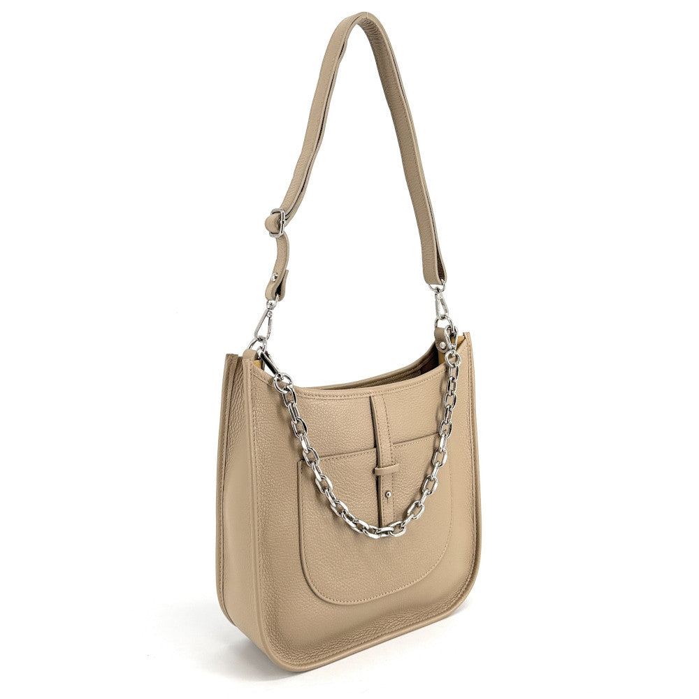 Sac à main hobo en cuir grainé CYBELE Taupe