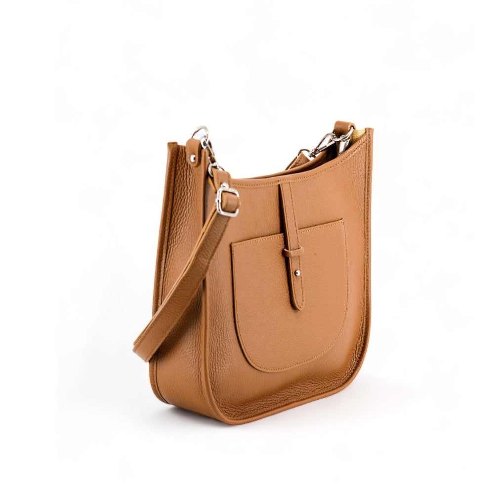 Sac à main hobo en cuir grainé CYBELE Camel clair
