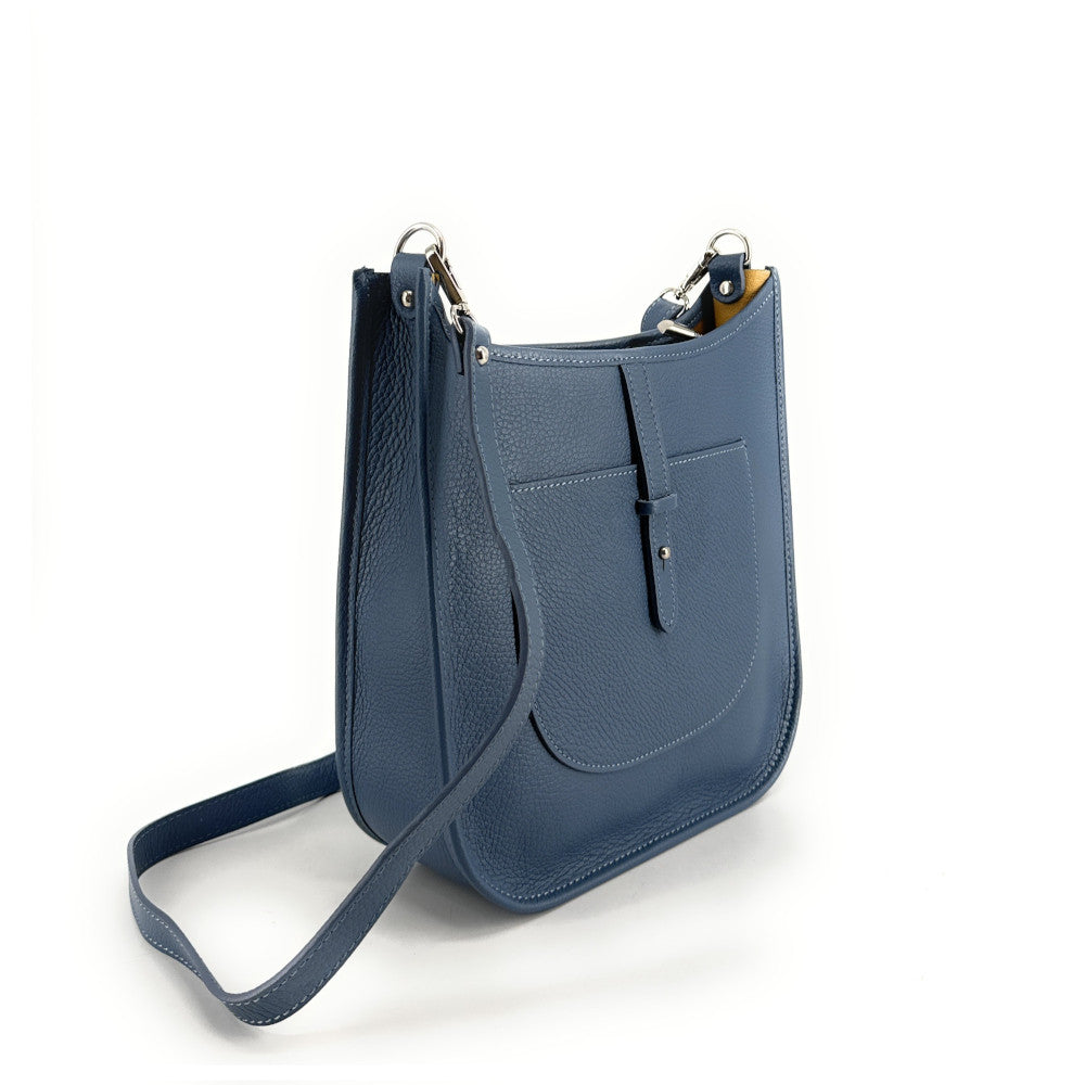 Sac à main hobo en cuir grainé CYBELE Bleu glacier