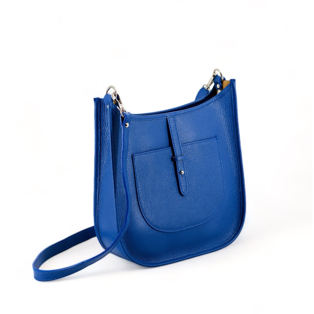 Sac à main hobo en cuir grainé CYBELE Bleu roi