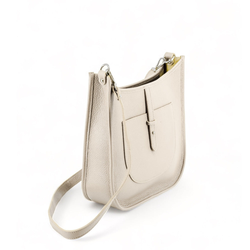 Sac à main hobo en cuir grainé CYBELE Beige crème