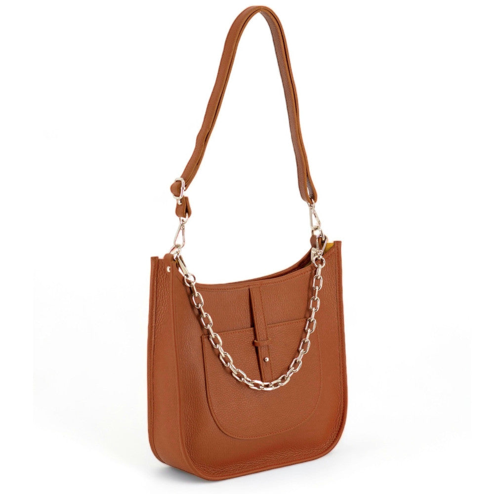 Sac à main hobo en cuir grainé CYBELE Camel foncé