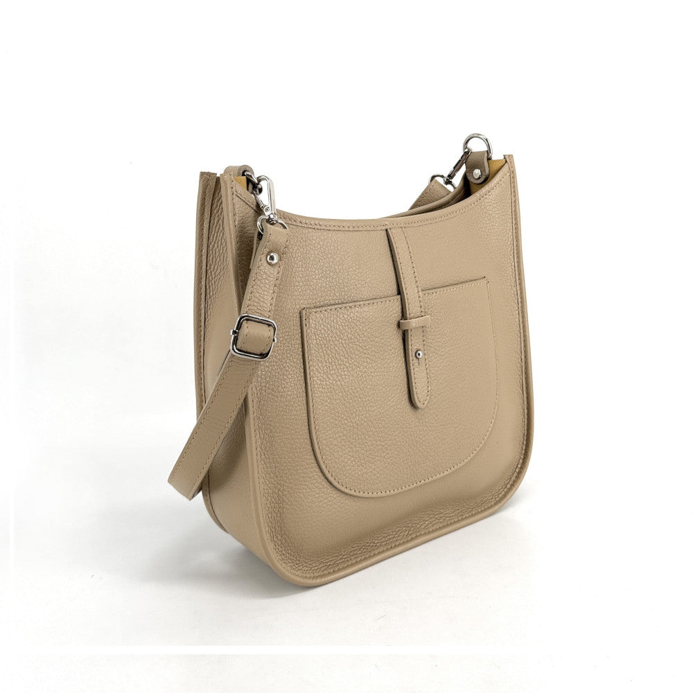 Sac à main hobo en cuir grainé CYBELE Taupe