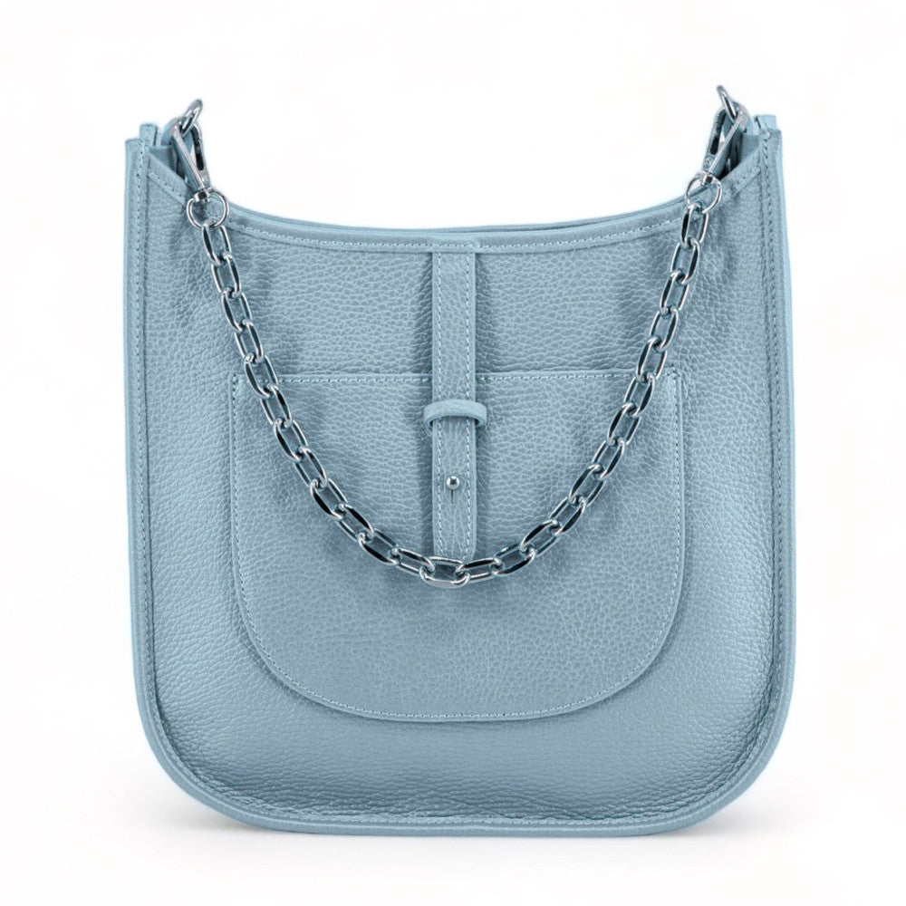 Sac à main hobo en cuir grainé CYBELE Bleu pastel