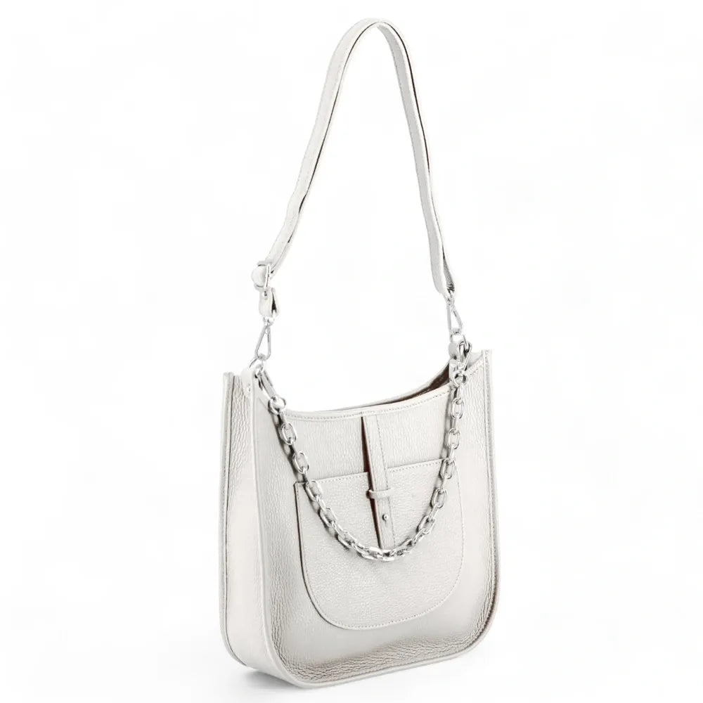 Sac à main hobo en cuir grainé CYBELE Blanc
