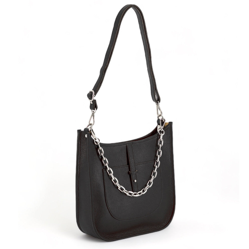Sac à main hobo en cuir grainé CYBELE Noir