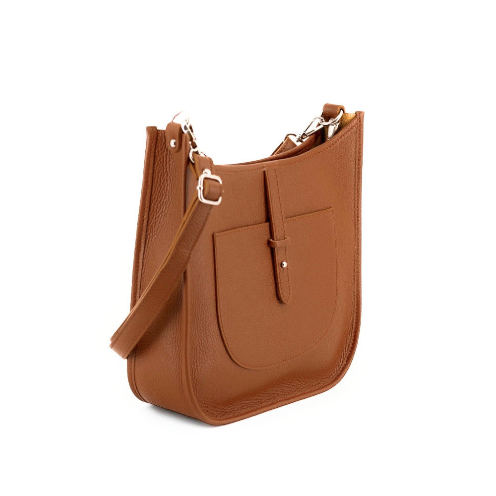 Sac à main hobo en cuir grainé CYBELE Camel foncé