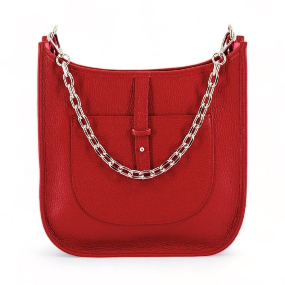 Sac à main hobo en cuir grainé CYBELE Rouge garance