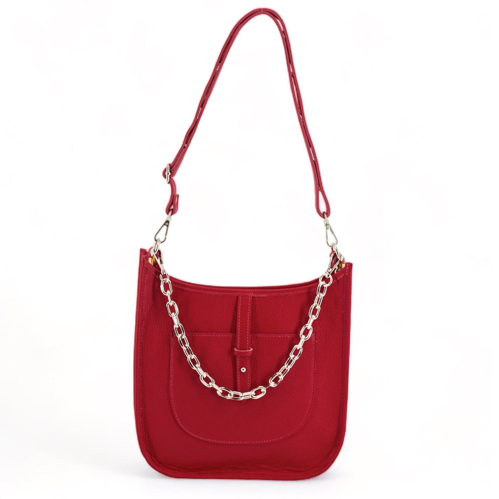 Sac à main hobo en cuir grainé CYBELE Rouge garance
