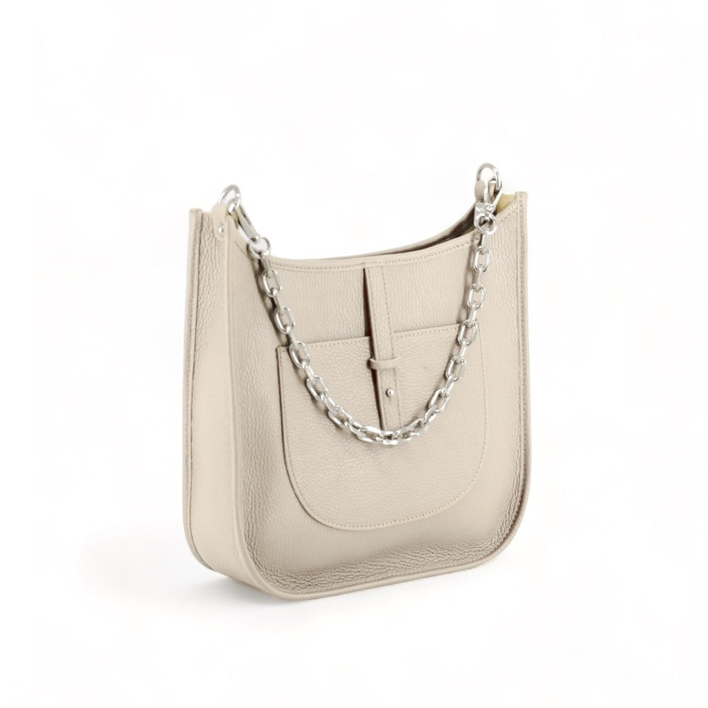 Sac à main hobo en cuir grainé CYBELE Beige crème