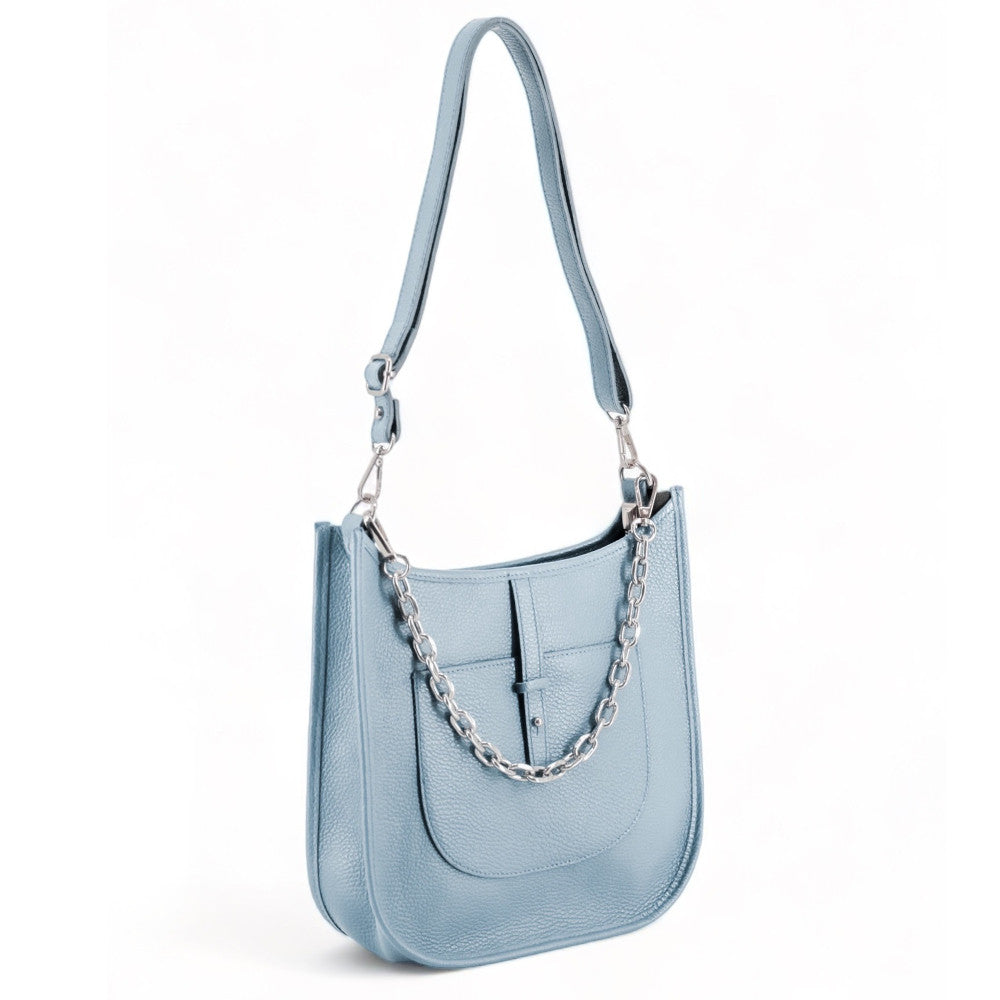 Sac à main hobo en cuir grainé CYBELE Bleu pastel