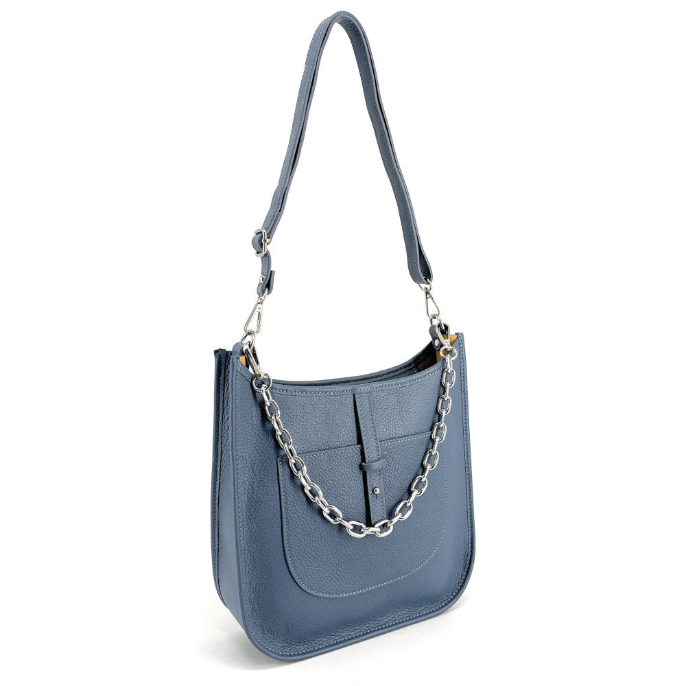 Sac à main hobo en cuir grainé CYBELE Bleu glacier