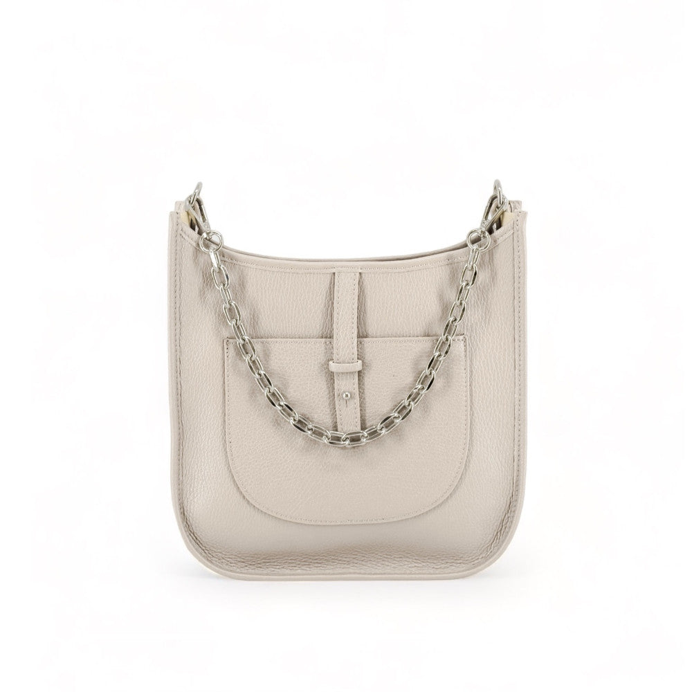 Sac à main hobo en cuir grainé CYBELE Beige crème