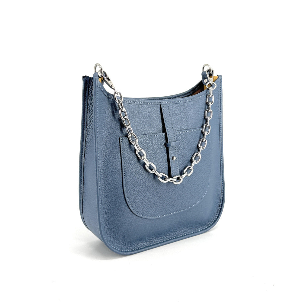Sac à main hobo en cuir grainé CYBELE Bleu glacier