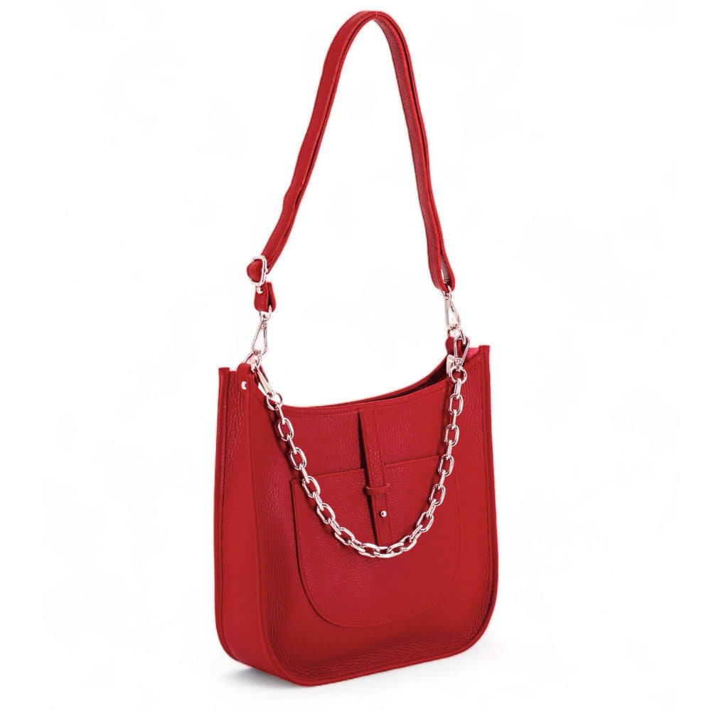 Sac à main hobo en cuir grainé CYBELE Rouge garance