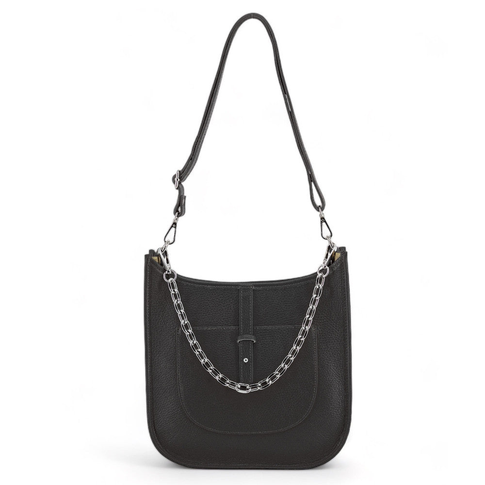 Sac à main hobo en cuir grainé CYBELE Noir