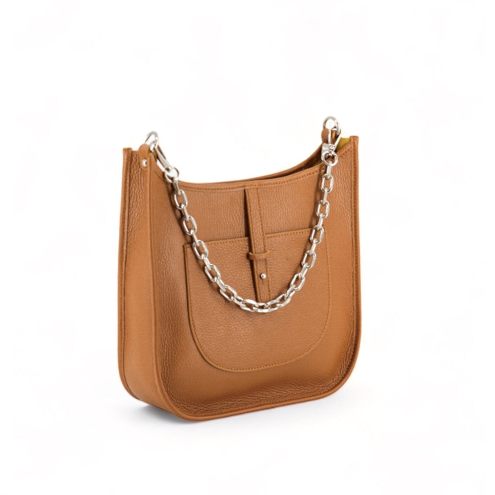 Sac à main hobo en cuir grainé CYBELE Camel clair