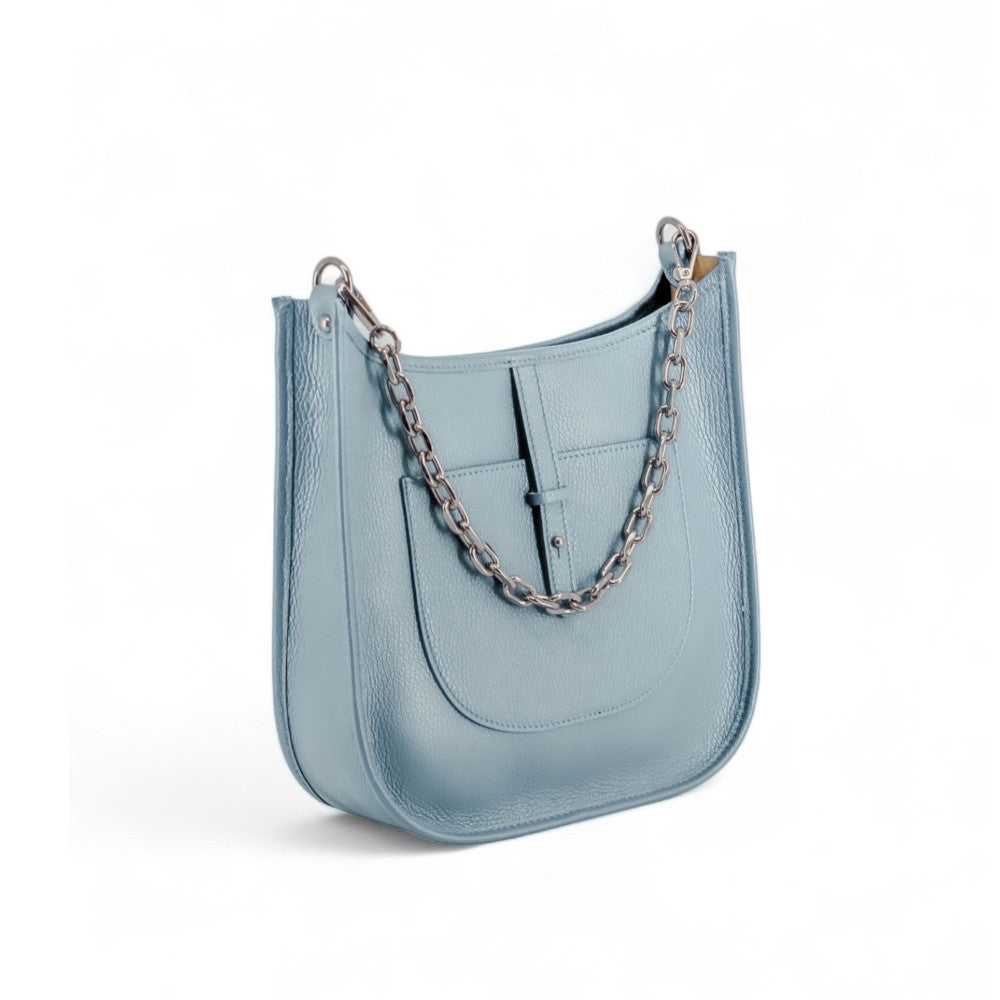 Sac à main hobo en cuir grainé CYBELE Bleu pastel