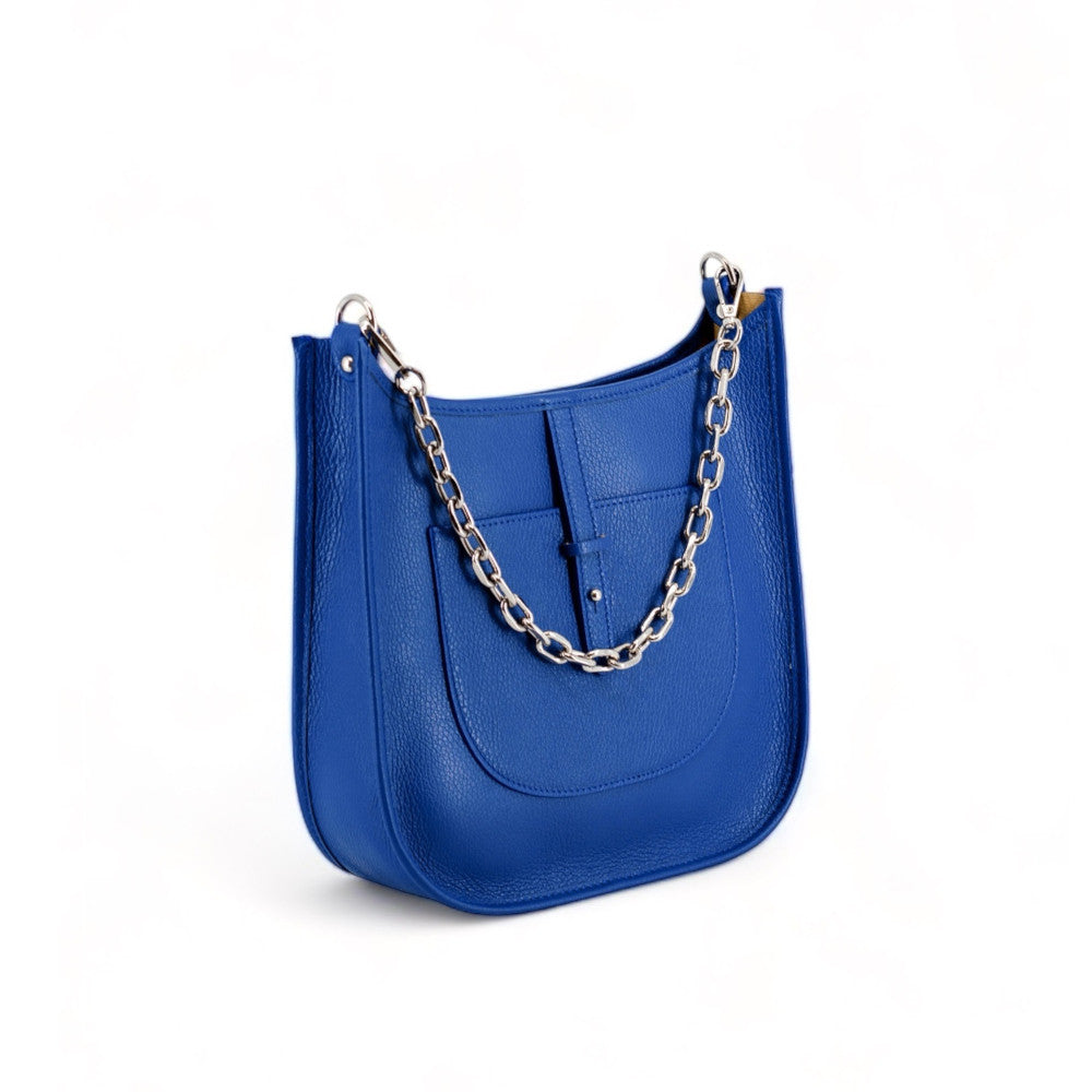 Sac à main hobo en cuir grainé CYBELE Bleu roi