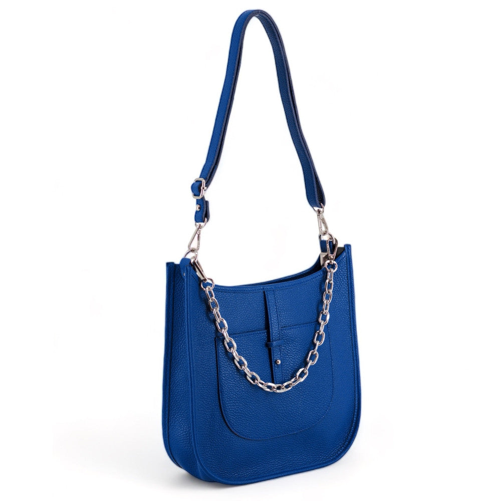 Sac à main hobo en cuir grainé CYBELE Bleu roi
