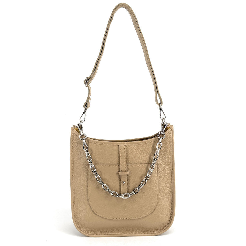 Sac à main hobo en cuir grainé CYBELE Taupe