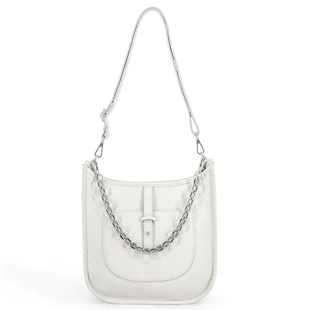 Sac à main hobo en cuir grainé CYBELE Blanc