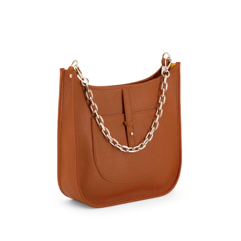 Sac à main hobo en cuir grainé CYBELE Camel foncé