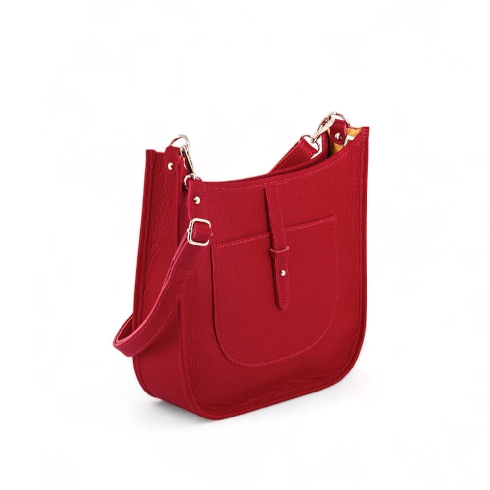 Sac à main hobo en cuir grainé CYBELE Rouge garance