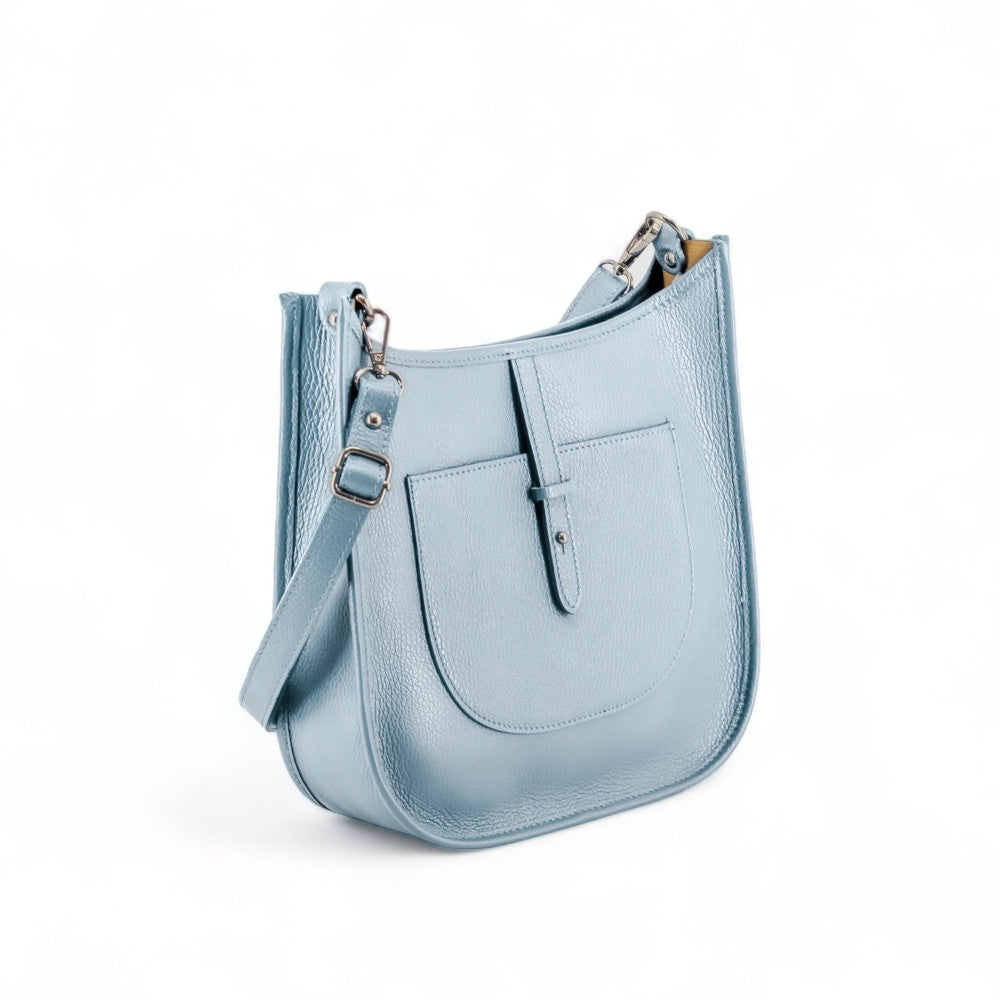 Sac à main hobo en cuir grainé CYBELE Bleu pastel