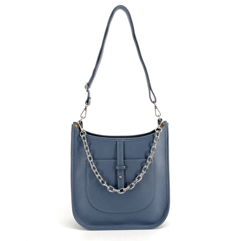 Sac à main hobo en cuir grainé CYBELE Bleu glacier