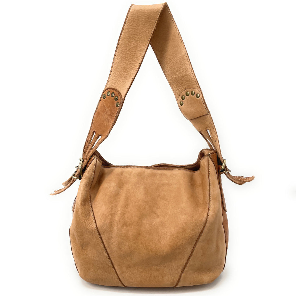 Sac à main hobo en cuir souple vintage tannage végétal RHEA Naturel
