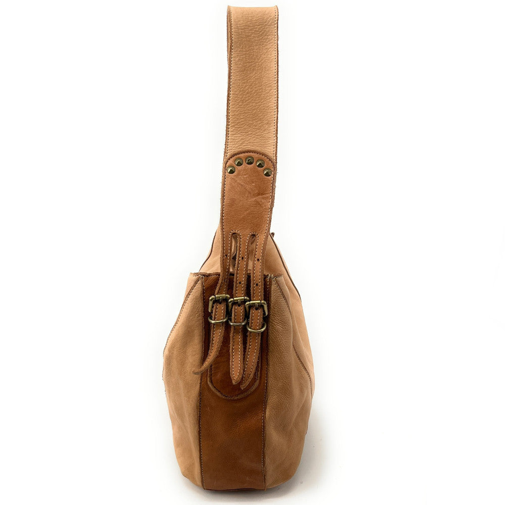 Sac à main hobo en cuir souple vintage tannage végétal RHEA Naturel
