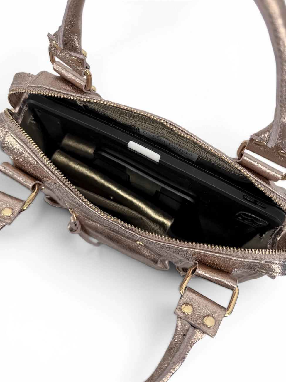 Champagne SANDSTORM GOLD iridescent leather handbag