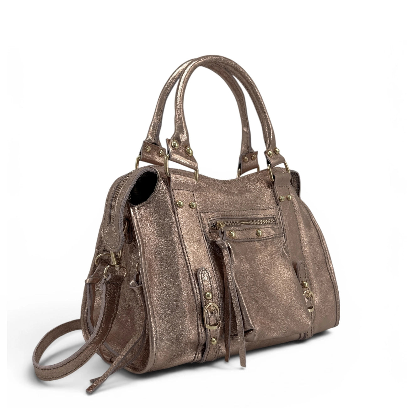 Sac à main en cuir irisé SANDSTORM GOLD Champagne