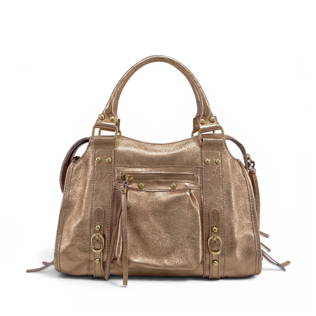 SANDSTORM GOLD iridescent leather handbag in Rose Gold